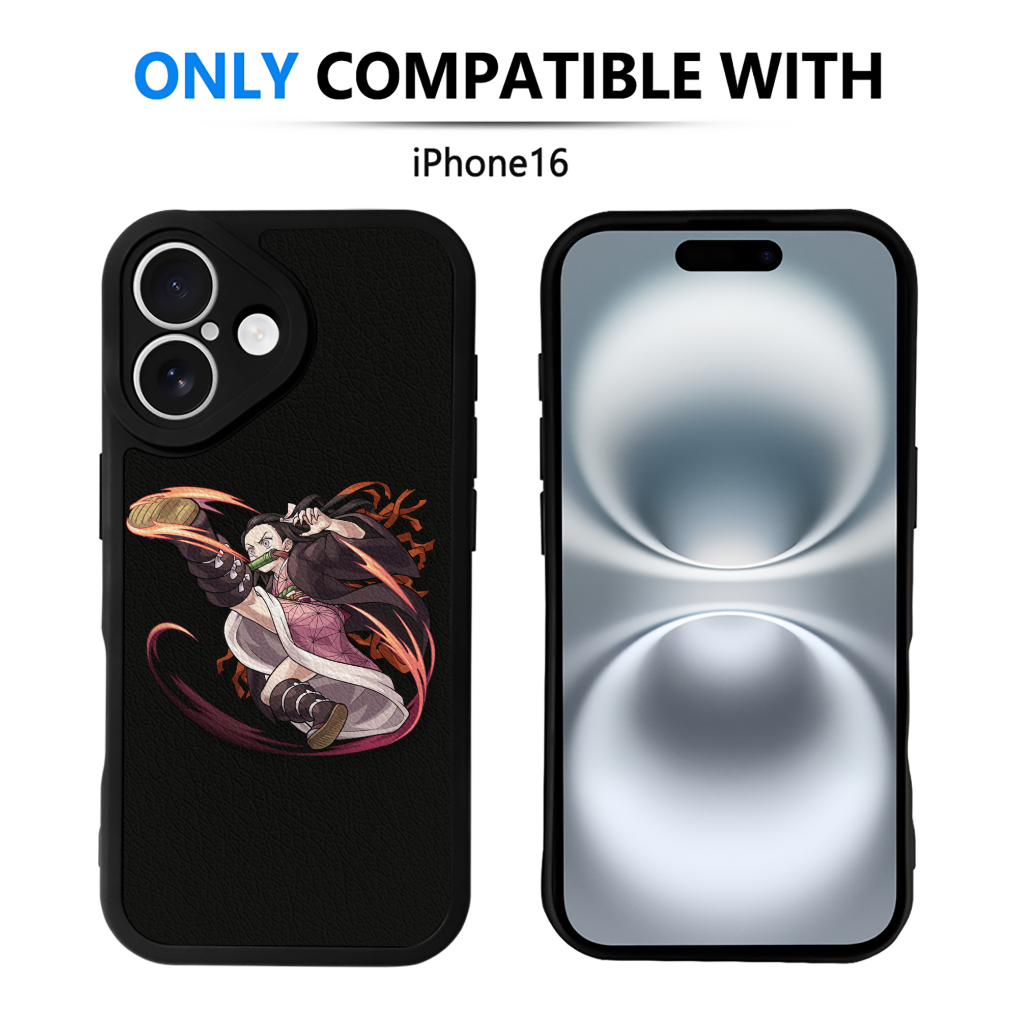 （画像用） 鬼滅の刃（きめつのやいば）竈門 禰󠄀豆子／かまど ねずこ Kamado Nezuko 【iPhone 16シリーズ対応】シリコンスマホケース（レザー調） 材質：シリコン